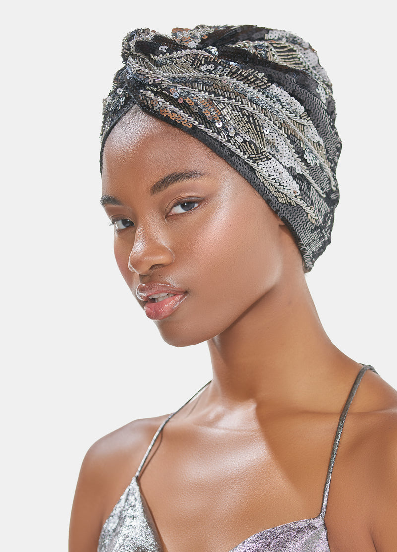 Luxury black turban hand embellished