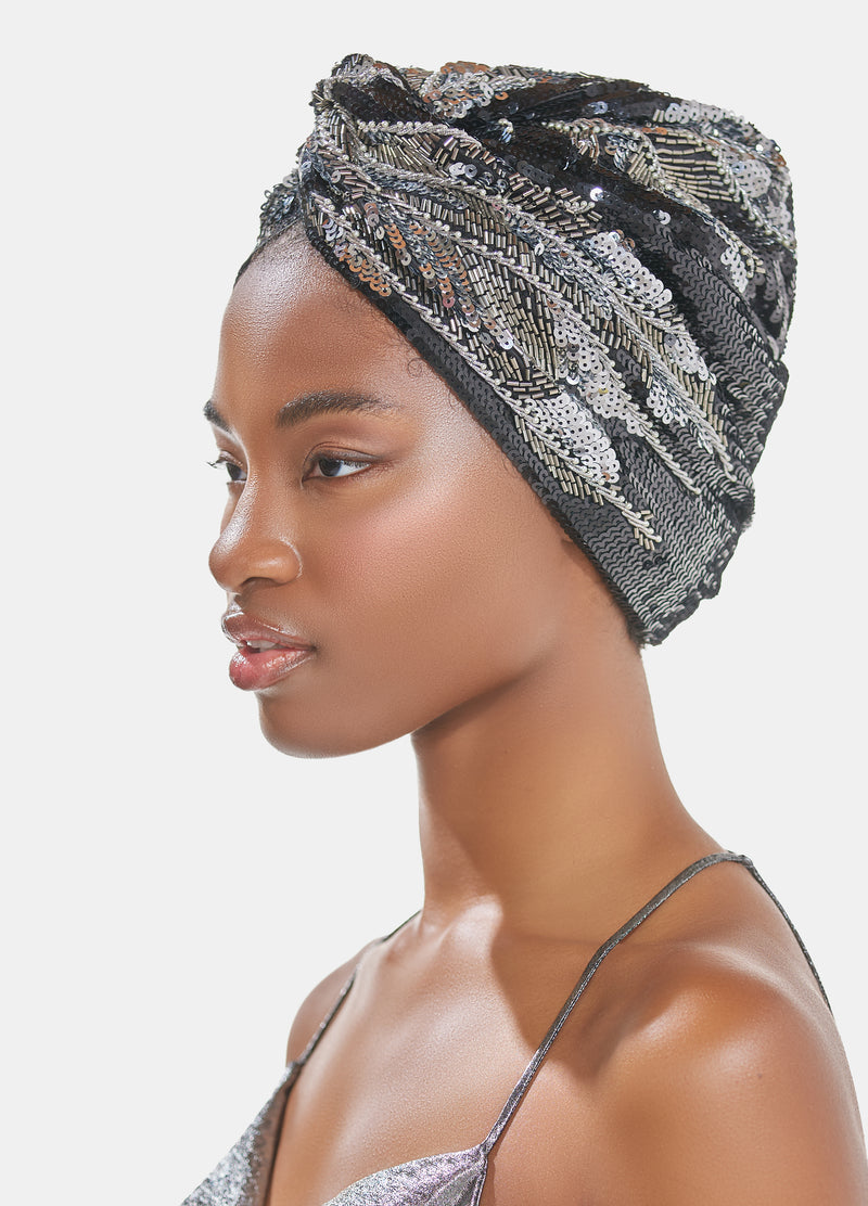 Luxury black turban hand embellished