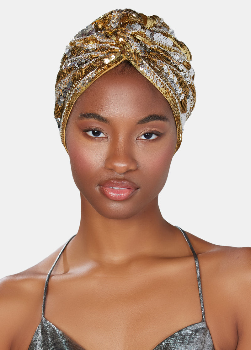 luxury hand embroidered gold turban