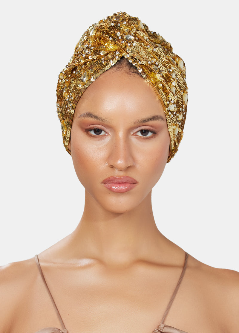 gold sequin luxury turban