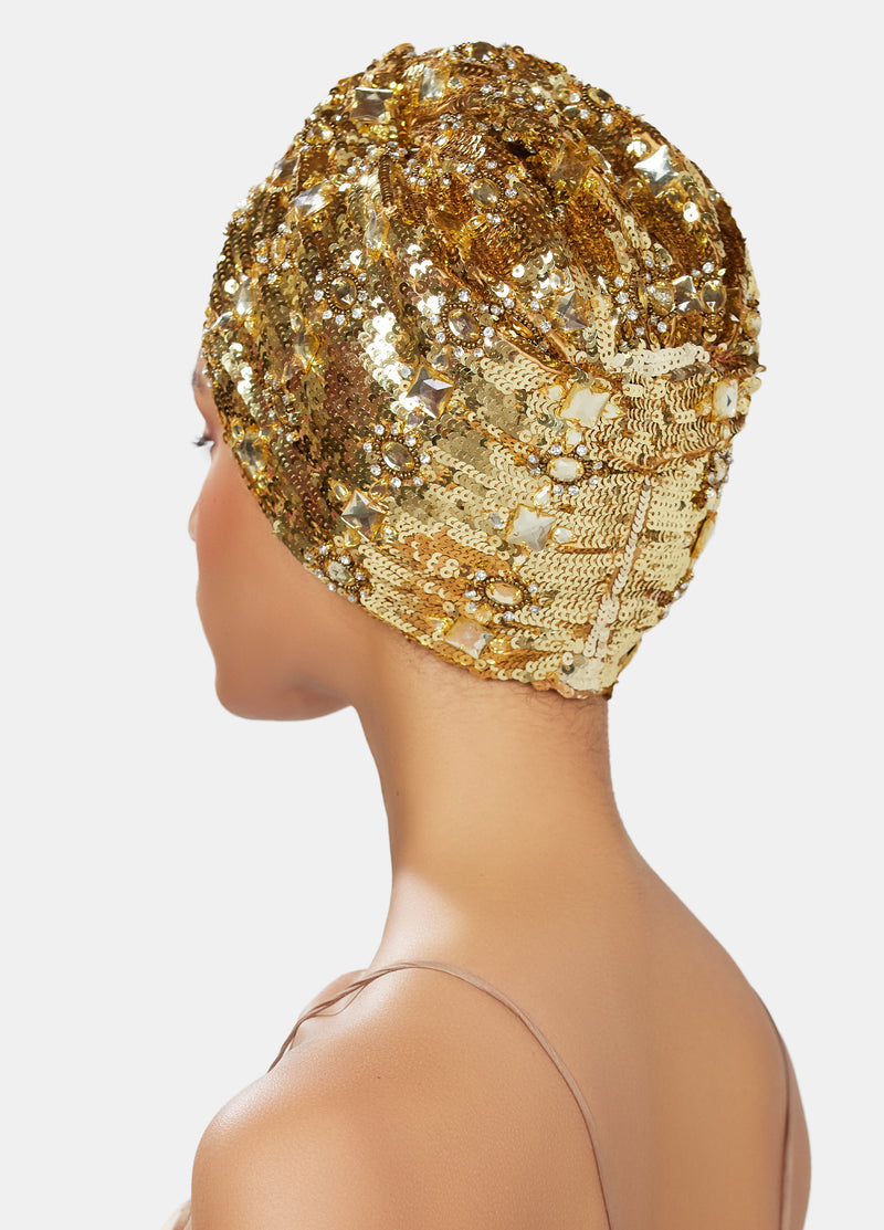 gold sequin luxury turban