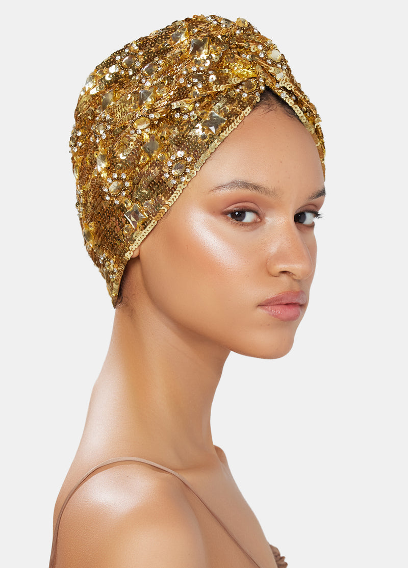 gold sequin luxury turban