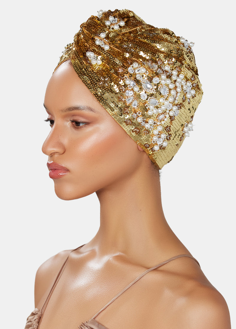 Gold sequin luxury turban