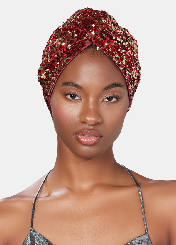 luxury hand embroidered turban in gold sequins