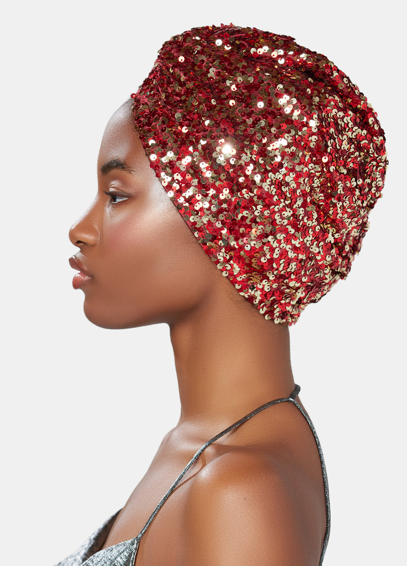 luxury hand embroidered turban in gold sequins